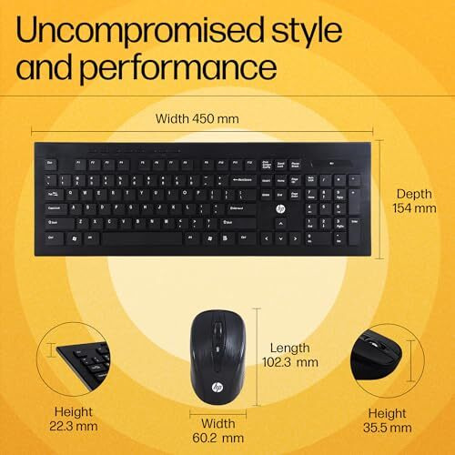 Hp Usb Wireless Spill Resistance Keyboard And Mouse Set With 10M Working Range 2.4G Wireless Technology / 3 Years Warranty (4Sc12Pa), Black