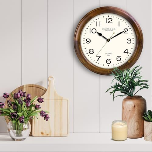 Harris & Co. Clockmasters Vintage Classic Design Analog Wall Clock- 14 Inch (Wooden Dark Teak Frame & Hd Clear Glass) (Silent Sweep Noiseless Technology) Model - Old Compton Street
