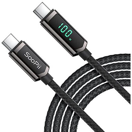 Soopii 100 W Usb C Cable, 2 M Nylon Braided Usb C To Usb C Cable, Fast Charging Cable Type C With Led Display For Ipad Mini/Air/Pro, Macbook Pro, Samsung Galaxy S22/S10, Pixel, Lg