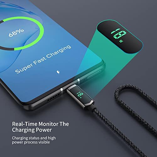 Soopii 100 W Usb C Cable, 2 M Nylon Braided Usb C To Usb C Cable, Fast Charging Cable Type C With Led Display For Ipad Mini/Air/Pro, Macbook Pro, Samsung Galaxy S22/S10, Pixel, Lg