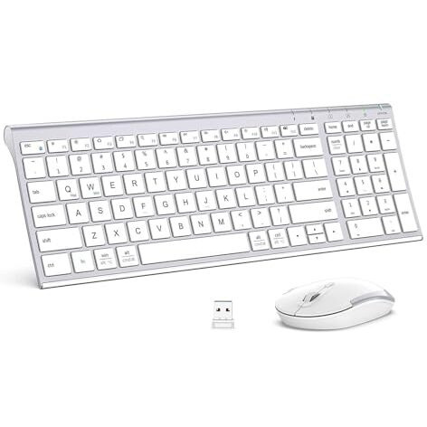 Iclever Wireless Keyboard & Mouse Combo Gk03-2.4G Portable Wireless Keyboard Mouse With Rechargeable Battery, Ergonomic Design, Full Size, Slim & Thin, Stable Connection, Adjustable Dpi, Silver/White