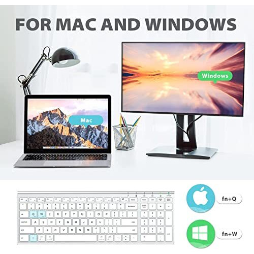 Iclever Wireless Keyboard & Mouse Combo Gk03-2.4G Portable Wireless Keyboard Mouse With Rechargeable Battery, Ergonomic Design, Full Size, Slim & Thin, Stable Connection, Adjustable Dpi, Silver/White