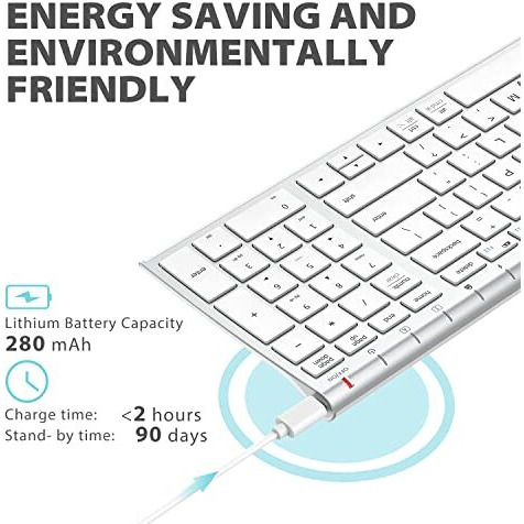 Iclever Wireless Keyboard & Mouse Combo Gk03-2.4G Portable Wireless Keyboard Mouse With Rechargeable Battery, Ergonomic Design, Full Size, Slim & Thin, Stable Connection, Adjustable Dpi, Silver/White
