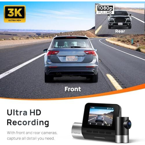 70Mai Pro Plus+ A500S Dual Channel Car Dash Cam, 5Mp Sony Stavis Imx335 Sensor, 3K Front & Full Hd Rear, Refined Adas, Built-In Gps Logger, Night Owl Vision, 70Mai App, Optional Parking Mode
