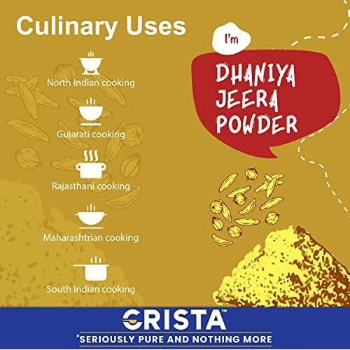 Crista Dhaniya Jeera Powder | Coriander & Cumin Mixed Spice Blend | Zero Added Colours, Fillers, Additives & Preservatives | Farm Fresh | Aromatic | Green Colour | 100 Gms