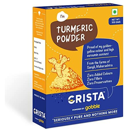 Crista 100 Gms Turmeric Powder | Pure Turmeric | Ground In-House | Zero Added Colours, Fillers, Additives & Preservatives | Natural