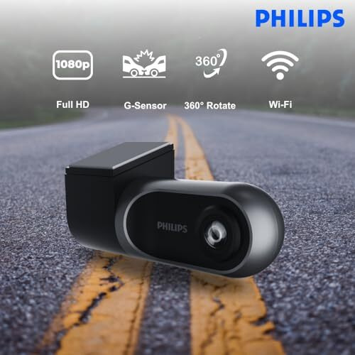 Philips Gosure 3001 Dash Cam For Car | 2Mp Fhd 1080P | 360 Rotatable | G-Sensor | 132 Wide Angle | Wi-Fi | Emergency Record | Easy Diy | Mobile App | Supports Up To 128Gb
