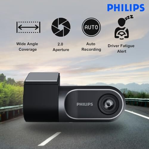 Philips Gosure 3001 Dash Cam For Car | 2Mp Fhd 1080P | 360 Rotatable | G-Sensor | 132 Wide Angle | Wi-Fi | Emergency Record | Easy Diy | Mobile App | Supports Up To 128Gb