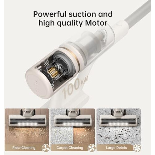 Dreame U10 Cordless Upright Stick Vacuum Cleaner, 18000 Pa Powerful Suction, 180 Rotating Brush Head, Wall-Mounted Lightweight With Led Light For Hard Floors, Rugs & Pet Hair
