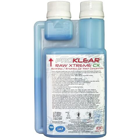 Proklear Rinseless/Waterless Concentrate Dilutable 200 Times Raw Xtreme Cx Carnauba Wax Dry Car Wash Concentrate , 250Ml - 100 Washes Makes 50 Liters