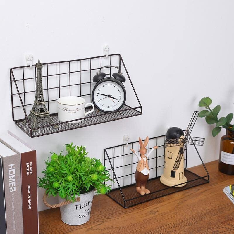 Jugte Metal Wall Mounted Floating Shelves Self-Adhesive Home Decor Shelf Wall Decoration Holder Decor Shelves Plant Display Racks For Bedroom, Living Room, Bathroom, Kitchen, Office, Black