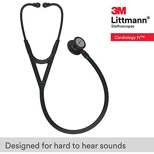 3M Littmann Cardiology Iv Diagnostic Stethoscope, Black-Finish Chestpiece, Black Tube, Violet Stem And Black Headset, 27 Inch, 6203