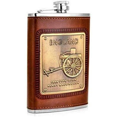 Menzy Stainless Steel And Stitched Leather Hip Flask 8 Oz (230 Ml), Wine Whiskey Vodka Alcohol Drinks Pocket Bottle For Men Women - Alcoholic Beverages Holder Liquor Flasks