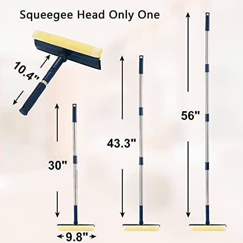 Window Squeegee With 56" Long Handle,2 In 1 Window Cleaning Tools With Dual Side Blade Rubber & Scrubber Sponge,Squeegee For Shower Glass Door,Car Windshield,Glass,Mirror,Outdoor Window