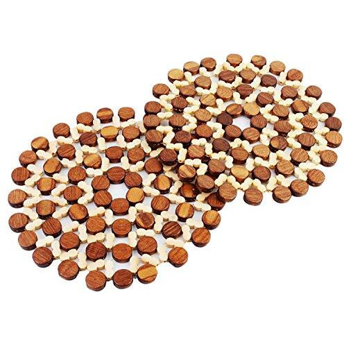 Hokipo Kitchen Bamboo Pan Pot Holder Heat Insulation Pad, Round 8 Inch Diameter, 2 Piece Set