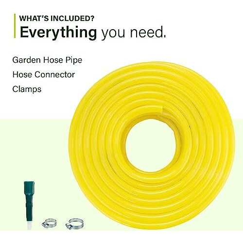 Garbnoire 10 Meter 0.5 Inch Pvc Yellow Water Pipe| Lightweight, Durable & Flexible| Hose With Accessories Connector & Clamps| Watering Garden, Cleaning, Outdoor-Indoor Use (10 Meter (32.80 Feet))