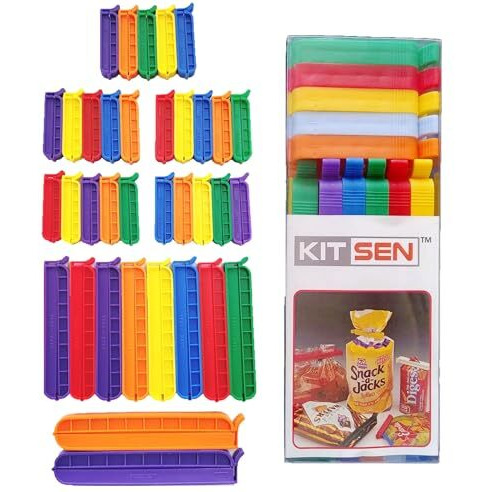 Kitsen 35 Clips, 3 Different Sizes, Plastic Multipurpose Airtight Seal Clips For Food Bags, Snack Packets To Keep Bag Content Fresh And Intact (Multi Color)