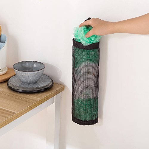 Linevi Bag Holder For Plastic Bags, 2 Pcs Polyester Grocery Bag Holder Plastic Dispenser Foldable Breathable Washable Hanging Mesh Garbage Bag Organizer For Kitchen Plastic Bag Storage (Black)