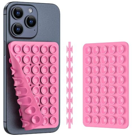Double Sided Silicone Suction Phone Case Mount (Compatible Iphone And Android, Hands-Free Phone Accessory Holder For Selfies And Videos) Fidget Toy Gift (Pink, Double Sided 40 Suction Cups)
