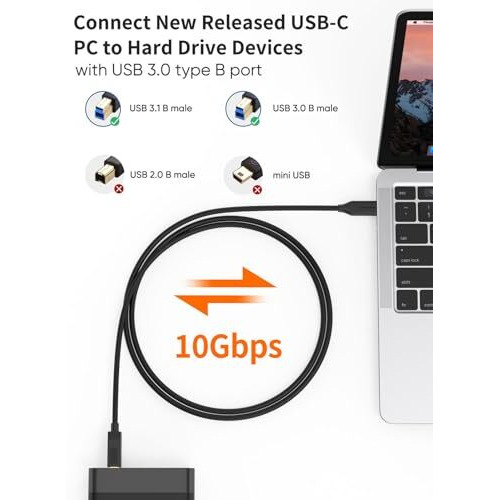 Cablecreation Usb C To Usb 3.0 B Cable, 4Ft Usb 3.1 Type C To Usb 3.0 Type B Cable, Compatible With Macbook Pro, External Hard Drive, Docking Station, 1.2M, Black
