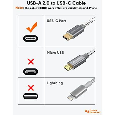 Cablecreation Usb A To Usb C Cable 10Ft, Braided Usb To Type C Cable Fast Charging Cable 3A 60W 480Mbps Data Compatible With Macbook Air,Ipad,Chromebook,Pixel 3Xl 2Xl,Galaxy S22 S21,Etc 3M Space Gray