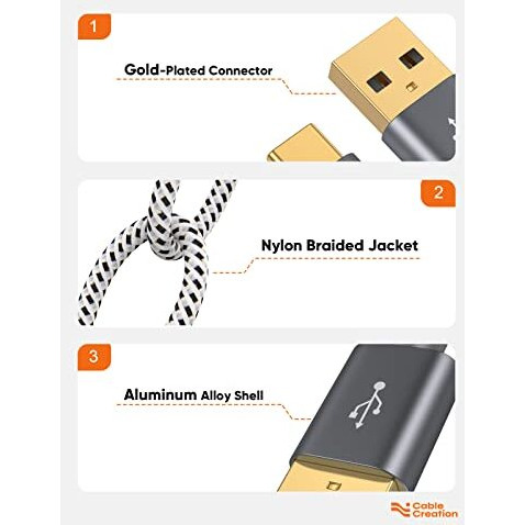 Cablecreation Usb A To Usb C Cable 10Ft, Braided Usb To Type C Cable Fast Charging Cable 3A 60W 480Mbps Data Compatible With Macbook Air,Ipad,Chromebook,Pixel 3Xl 2Xl,Galaxy S22 S21,Etc 3M Space Gray