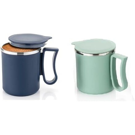 Xmart India Coffee Mug With Lid Insulated Stainless Steel For Tea Milk Mug Inner Stylist Double Wall Cup For Home Office Restaurant Use Gift (Navy Blue & Pista)