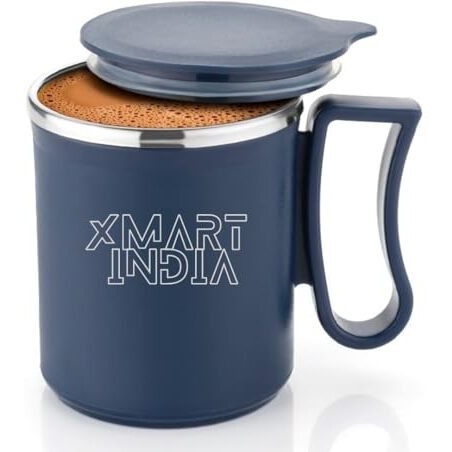 Xmart India Coffee Mug With Lid Insulated Stainless Steel For Tea Milk Mug Inner Stylist Double Wall Cup For Home Office Restaurant Use Gift (Navy Blue & Pista)