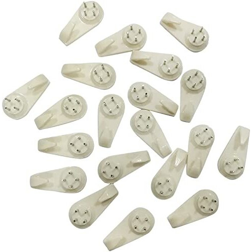 Mabalo Plastic Hard Wall Picture Frame Hooks Hangers 4-Pin , Pack Of 20 , White