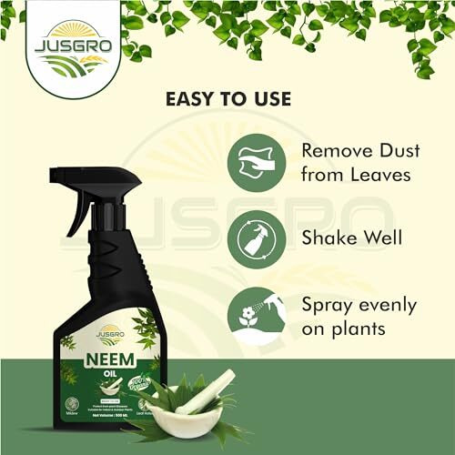 Jusgro Neem Oil For Plants Insects Spray | Plant Protection Spray All In One | Removes Mealybugs, Aphids, Fungus And Other Pests From Plants | Ready To Use | For Indoor And Outdoor Plants (500 Ml)