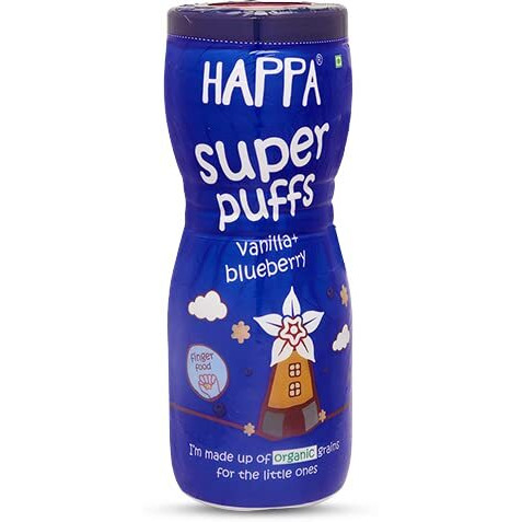 Happa Organic Multigrain Strawberry & Banana Melts Super Puffs (Healthy Organic Snack For Little One, 8 Months+) Pack Of 1 (40 G, Vanilla & Blueberry)