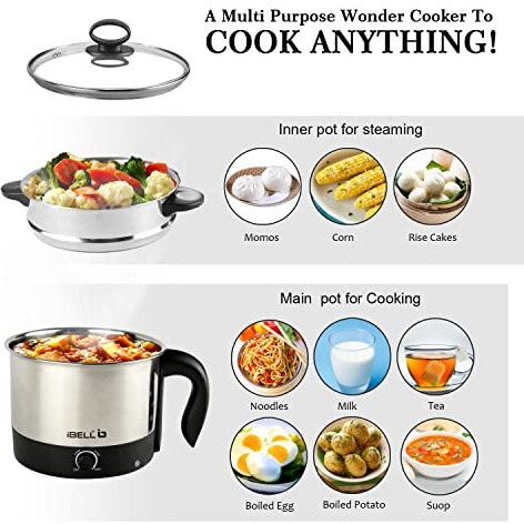 Ibell Mpk Premium Multi Purpose Kettle/Cooker With 2 Pots 1.2 Litre (Silver) - Stainless Steel