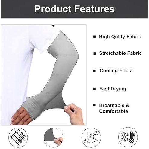Snmmifer Uv Protection Arm Sleeves With Thumb Holes, Nylon Sun Protection Hand Cover For Running And Cycling, Unisex (2 Pair-Black And Grey)