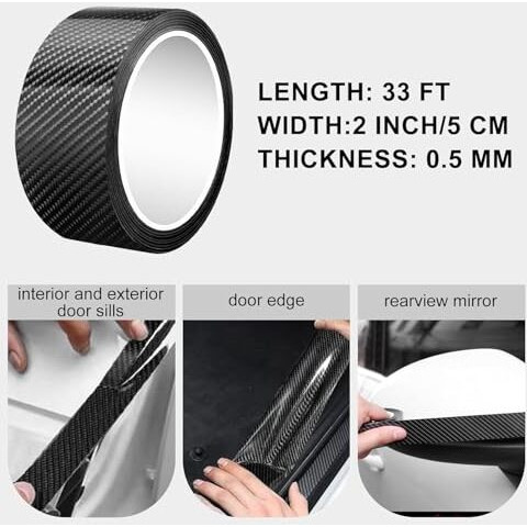 Primavaid Carbon Fibre Car Door Sill Protector Tape, 5 Cm X 5 M, High Gloss Black, Anti-Scratch(Black)