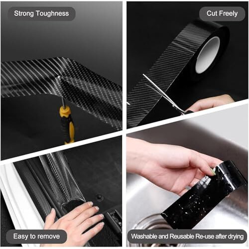 Primavaid Carbon Fibre Car Door Sill Protector Tape, 5 Cm X 5 M, High Gloss Black, Anti-Scratch(Black)