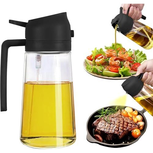 Misamo Enterprise 500Ml 2 In 1 Glass Oil Sprayer And Dispenser Bottle, Premium Nozzle, Multi Color (2 In 1 Oil Dispenser And Sprayer)