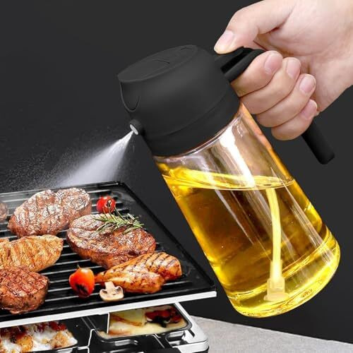 Misamo Enterprise 500Ml 2 In 1 Glass Oil Sprayer And Dispenser Bottle, Premium Nozzle, Multi Color (2 In 1 Oil Dispenser And Sprayer)