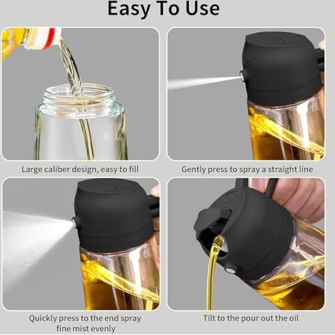 Misamo Enterprise 500Ml 2 In 1 Glass Oil Sprayer And Dispenser Bottle, Premium Nozzle, Multi Color (2 In 1 Oil Dispenser And Sprayer)