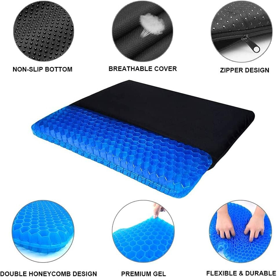 Gel Seat Cushion, Double Thick Egg Gel Seat Cushion With Non-Slip Cover, Breathable Honeycomb Gel Cushion For Pressure Relief Back Pain, For Home Office Chair Cars Wheelchair (16X14X1.6Inch)