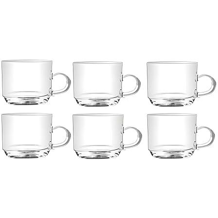 Moozico Small Round Tea Coffee 150 Ml Cup Set Of 6 Pcs, Crystal Espresso Mug, Clear Toughened Glass Mug With Handle For Cappuccino, Milk, Latte Hot/Cold Drinks Etc (Classic Tea Cup)