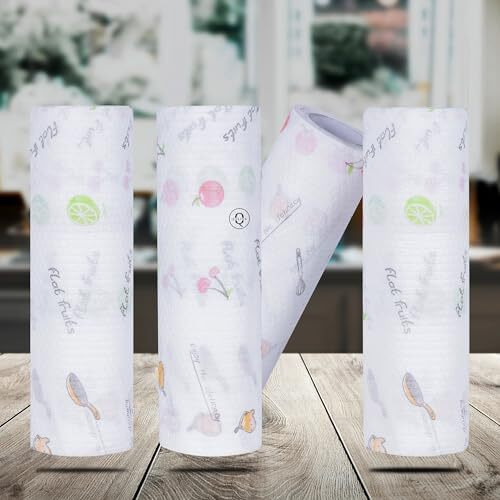 Qolixs Non Woven Reusable And Washable Kitchen Printed Tissue Roll Non-Stick Oil Absorbing Paper Roll Kitchen Special Paper Towel Wipe Paper Dish Cloth Cleaning Cloth 50 Sheets Pack Of 1