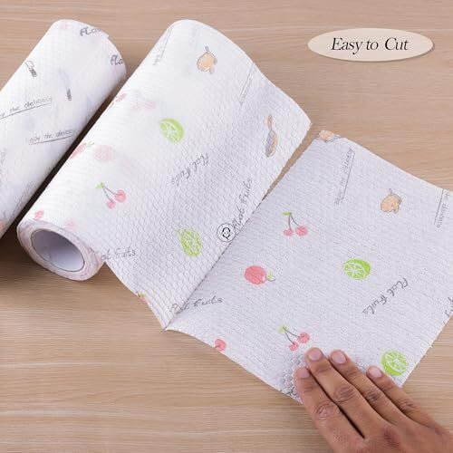 Qolixs Non Woven Reusable And Washable Kitchen Printed Tissue Roll Non-Stick Oil Absorbing Paper Roll Kitchen Special Paper Towel Wipe Paper Dish Cloth Cleaning Cloth 50 Sheets Pack Of 1