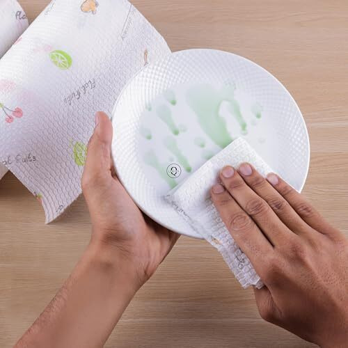 Qolixs Non Woven Reusable And Washable Kitchen Printed Tissue Roll Non-Stick Oil Absorbing Paper Roll Kitchen Special Paper Towel Wipe Paper Dish Cloth Cleaning Cloth 50 Sheets Pack Of 1