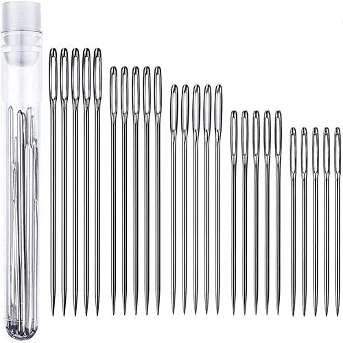 Anzailala 25 Pcs Large Eye Knitting Needle Set-5 Sizes Big Eye Hand Sewing Needles In Clear Storage Tube