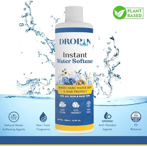 Dropin Water Softener 500Ml | Instant Hard Water Softening Agent | Reduces Hair Fall & Skin Irritation | Disables Calcium & Magnesium | Ph Balanced Solution | Non Toxic And 100% Safe