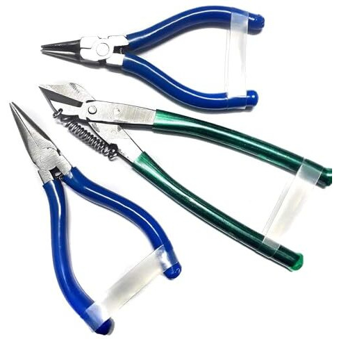 Silk Thread Jewellery Making Pliers Combo Long Nose, Round Nose And Side Cutter Pliers - Pack Of 3 Pieces (Jk-3 Msf-Blue)