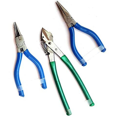 Silk Thread Jewellery Making Pliers Combo Long Nose, Round Nose And Side Cutter Pliers - Pack Of 3 Pieces (Jk-3 Msf-Blue)