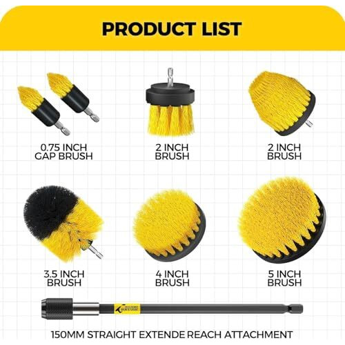 Power Drill Scrubber Brush Cleaning Kit 8 Pcs - All Purpose Brush For Bathroom Surfaces, Grout, Floor, Tub, Shower, Tile, Corners, Kitchen, Grill - Fits Most Drills Without Drill Machine