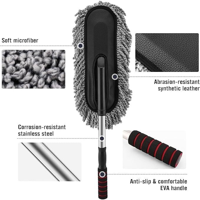 6 Pcs - 3In1 Car Vacuum Microfiber Car Duster Kit|Interior & Exterior Car Cleaning Detailing Tool|Scratch & Lint Free, Pollen Removing|Extendable Long Handle Duster (6)