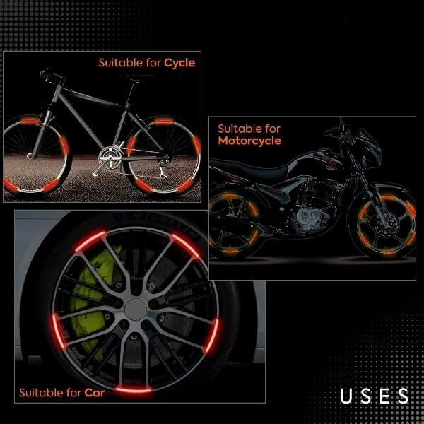Bhujry Car Wheel Reflective Strips Sticker 20 Pcs,Car,Bike And Bicycle, Universal Wheel Warning Adhesive Strips, Wheel Decorative Stripe Rim Stickers,Night Reflective Safety (Red)